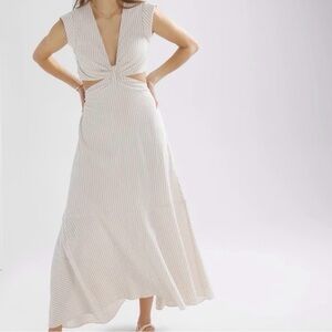 White House Black Market Cream and White Striped Dress